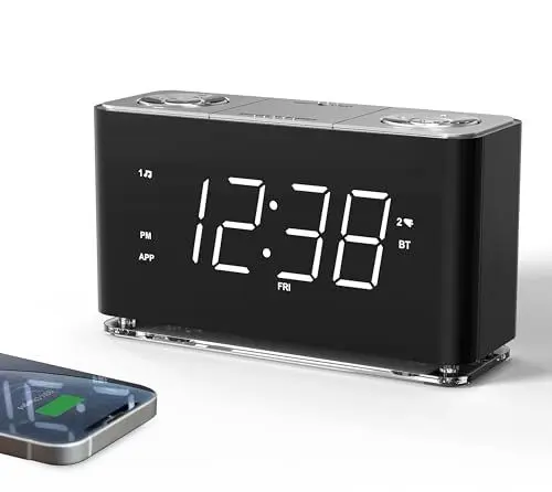 Produktbild: iTOMA Radiowecker, Wecker mit Bluetooth, große LED-Anzeige, FM-Radio, Dual-Wecker, USB-Ladeanschluss, Nachtlicht, Auto-manueller Dimmer, Snooze, Sleep Timer (Weiß LED, 507)