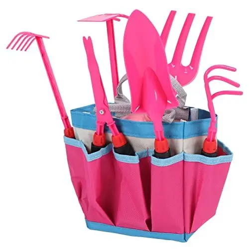 Produktbild: Itonash Kinder-Gartenwerkzeug-Set, Mädchen-Spielzeug-Werkzeug-Set, Kinder-Garten-Set, Rollenspiel-Spielzeug, Schürze, Sonnenhut, Handschuhe, Kleinkind-Garten-Werkzeug-Set für Kinder, Rosa