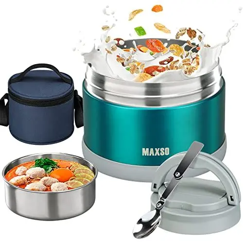 Produktbild: Thermobehälter für Essen, 700ml Warmhaltebehälter Edelstahl mit Löffel, Thermo Lunchbox, Weitmundig Warmhaltebox, Essensbehälter Auslaufsicher für Suppen, Porridge, Babybrei (Grün)