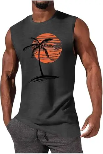 Produktbild: iudam Tank Top Herren Ärmelloses Baumwolle Sport Tops mit Printed T Shirt Unterhemden Muskelshirt Männer Fitness Gym Trägershirts Tee Tops,Dunkelgrau,XXL
