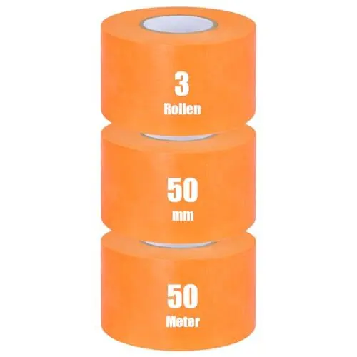 Produktbild: iuqiepo 3 Rollen Kreppband, Malerkrepp 50 mm x 50 m, Goldband, Wasserdicht Abklebeband Maler, Hitzebeständiges Klebeband, Malerkrepp UV beständig