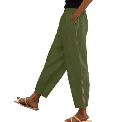 Produktbild: IUYTYSER Deals Booty Leggings 7/8 Leggings Damen Sommer Kunstlederhose Damen Schwarz Strumpfhose Damen Ohne Fuss Gym Hose Damen Mit Tasche Gefütterte Hose Mädchen Deals Leggings Olive
