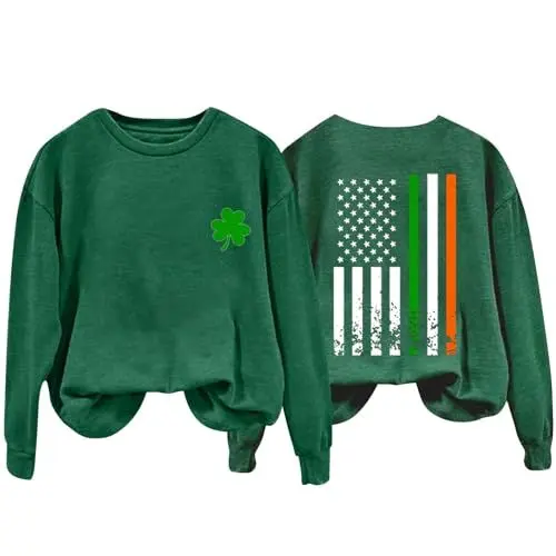 Produktbild: ZTFYKLIN Sales Clearance Women Streifen Pulli Damen Sweatshirt Damen Dunkelgrün Weihnachtspulli Damen Oversize Langarmshirt Mit Stehkragen Damen Holiday Essentials for Women Clothing