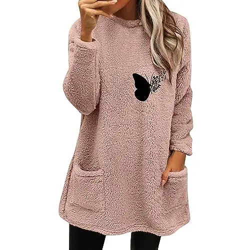 Produktbild: IUYTYSER Shirt Mädchen 164 Sale Damen Oberteil Retro Damen Oberteile Grosse Groessen 48 Gartenkleidung Damen Pluesch Fleece Damen Fleecepulli Damen Ski Hoodie Rosa Damen Sale Angebote