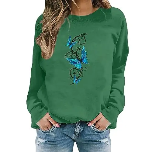 Produktbild: IUYTYSER Spring Clothes Angebote Mode Fuer Mollige Frauen Tshirt Damen Elegant Langarmshirt Long Damen Pullover Damen College Sweatshirt Mauve Damen Pullover Dünn Damen Sale Angebote