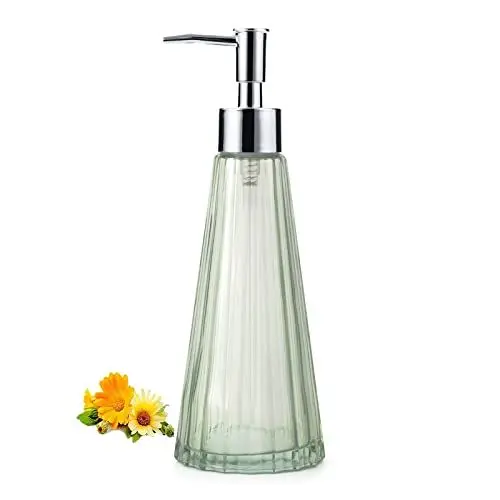 Produktbild: IVAILEX 300 ml Handseifenspender für Badezimmer, Küche, Seifenspender aus Glas, mit silberfarbener rostfreier Pumpe, Flüssigseifenspender mit eleganter und schöner Farbe (Grün)