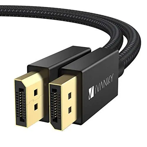 Produktbild: IVANKY DisplayPort 1.4 Kabel 1M, DisplayPort 1.4 Kabel (8K@60Hz, 4K@144Hz und 4K@60Hz), DP Kabel geeignet für Monitor,Gaming-Grafikkarte - 1M/ Schwarz(Verschlussfrei & aus Nylongeflecht)