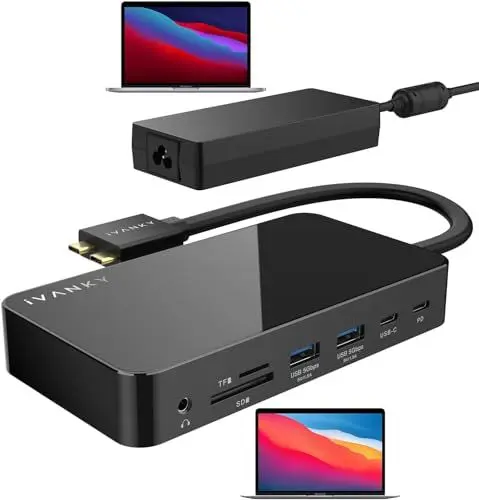 Produktbild: iVANKY 12-en-2 FusionDock 1 Station d'accueil MacBook USB C Avec Alimentation 150W, Double écran 4K@60Hz Dock USB C Pour MacBook M1/M2/M3 Pro/Max, 2*HDMI 2.0, 6*USB 5Gbps, 96W PD, SD/TF, Audio