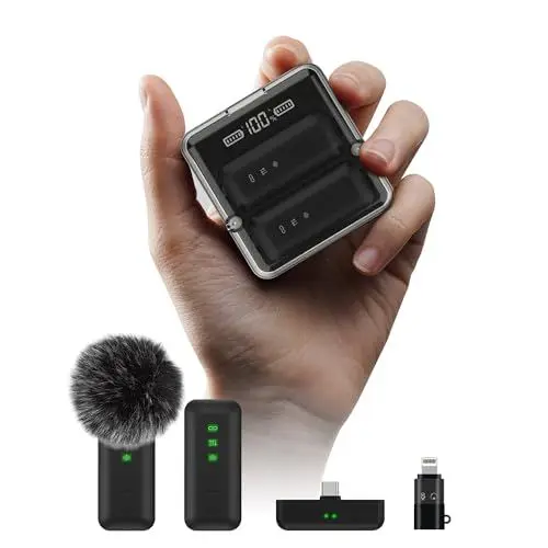 Produktbild: iVANKY Lavalier Mikrofon, Wireless Microphone. 2pcs externes mikrofon Smartphone, mikrofon Handy mit Ladekoffer, mini mikrofon kabellos, für iPhone, für YouTube, Vlogging, Facebook, Live, TikTok