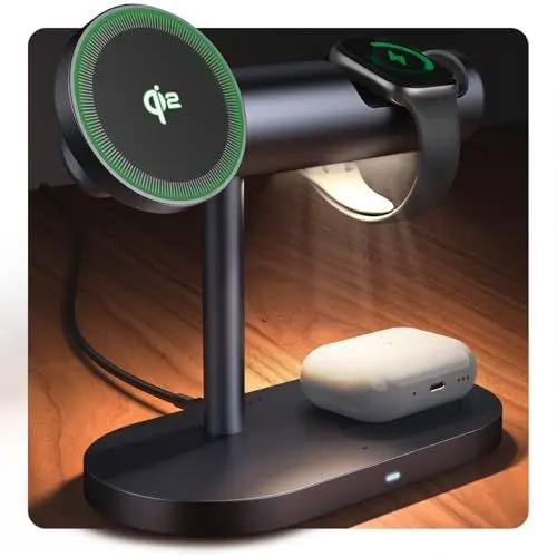 Produktbild: iVANKY Qi2-zertifizierte 4 in 1 Ladestation Stand mit Nachtlamp, Induktive Kabellose Ladegerät für Magsafe Wireless Charger 3 in 1 Schnellladung für iPhone Apple iWatch AirPods(33W PD-Lader dabei)