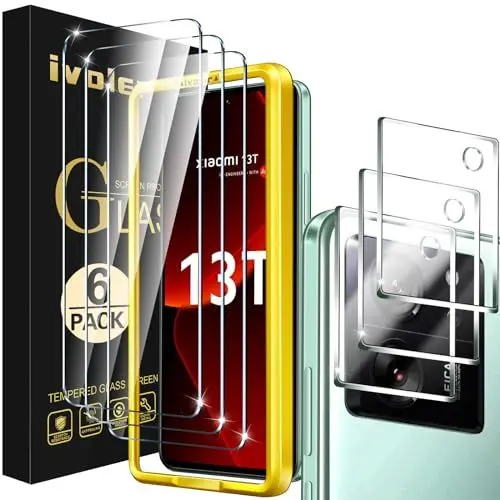 Produktbild: iVoler 3+3 Stück Schutz Glas für Xiaomi 13T / Xiaomi 13T Pro, 3 Stücke Schutzfolie Mit 3 Stück Kameraschutz und Positionierhilfe, 9H Härte, HD Klar, Anti-Kratz, Anti-Bläschen