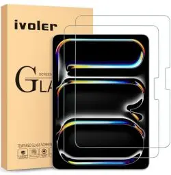 Produktbild: ivoler (2+2 Stück Schutzfolie für Apple iPad Pro 11 Zoll (2024 Generation) mit (2 Stück) Kameralinsen-Displayschutzfolie, 9H Härte, HD Klar, Anti-Kratz, Anti-Bläschen Displayschutzfolie
