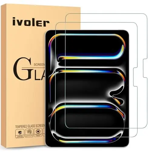 Produktbild: ivoler (2+2 Stück Schutzfolie für Apple iPad Pro 11 Zoll (2024 Generation) mit (2 Stück) Kameralinsen-Displayschutzfolie, 9H Härte, HD Klar, Anti-Kratz, Anti-Bläschen Displayschutzfolie