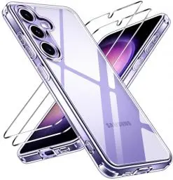 Produktbild: ivoler 3 in 1 Hülle für Samsung Galaxy S24 5G, 1 Handyhülle mit 2 Stück Panzer Schutz Glas, (Nie Vergilbung) (Militärischer Schutz) (Kameraschutz) Dünn Transparent Stoßfest Schutzhülle Kratzfest Case