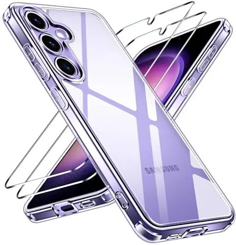 Produktbild: ivoler 3 in 1 Hülle für Samsung Galaxy S24 5G, 1 Handyhülle mit 2 Stück Panzer Schutz Glas, (Nie Vergilbung) (Militärischer Schutz) (Kameraschutz) Dünn Transparent Stoßfest Schutzhülle Kratzfest Case