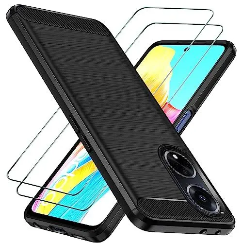 Produktbild: ivoler Hülle für Oppo A98 5G mit 2 Stück Panzer Schutz Glas, Militärischer Stoßfest Handyhülle, Dünne Weiche TPU Silikon Kratzfest Schutzhülle Anti-Fingerabdruck Case, Schwarz