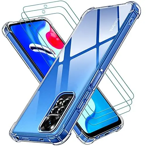 Produktbild: ivoler Klar Hülle für Xiaomi Redmi Note 11 4G / Xiaomi Redmi Note 11S 4G mit 3 Stück Panzer Schutz Glas, Dünne Weiche TPU Silikon Transparent Stoßfest Schutzhülle Durchsichtige Handyhülle Case