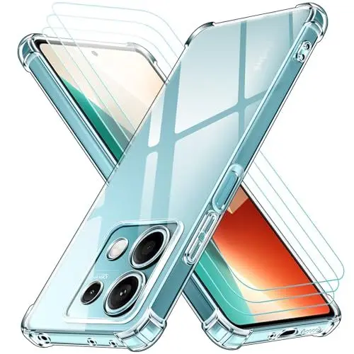 Produktbild: ivoler Klar Hülle für Xiaomi Redmi Note 13 5G (Nicht für Note 13 4G), 1 Handyhülle mit 3 Stück Panzer Schutz Glas, Transparent Stoßfest Schutzhülle Weiche TPU Silikon Durchsichtige Kratzfest Case