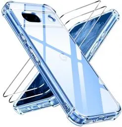 Produktbild: ivoler Nie Vergilbung Klar Hülle für Google Pixel 8A mit Stoßfest Schutzecken, 1 Handyhülle mit 2 Stück Panzer Schutz Glas, (Militärischer Schutz) Transparent Schutzhülle Dünn Durchsichtige Case