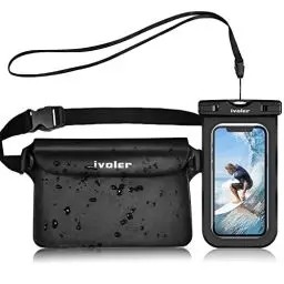 Produktbild: ivoler wasserdichte Tasche Beutel Bauchtasche Schutzhülle mit wasserdichte Handyhülle, Universal Strand-Tasche mit Handytasche Wasserdicht für Wassersport, Strand, Schwimmen, Bootfahren (schwarz)