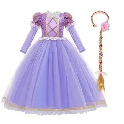 Produktbild: IWEMEK Mädchen Cosplay Kleid Rapunzel Prinzessin Kostüm + Stirnband Kinder Grimms Märchen Halloween Karneval Partykleid Geburtstag Faschingskostüm Festkleid Fancy Dress Up Violett 04 Set 4-5 Jahre