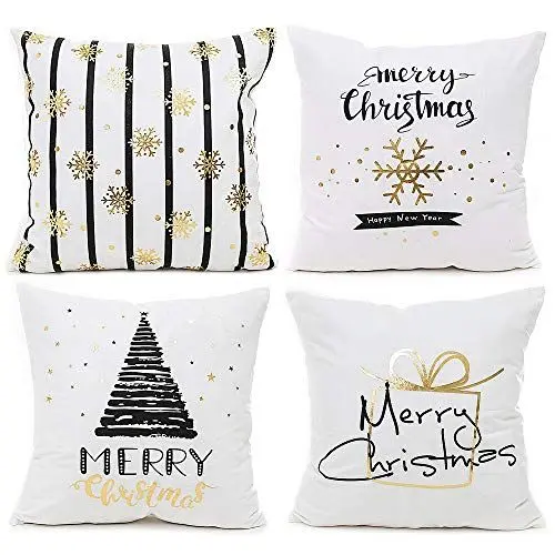 Produktbild: IWILCS 4 Stück Weihnachten Kissenbezüge, Kopfkissenbezug mit Heißprägung, Goldprägung Muster Weihnachten Kissenbezüge, Zierkissenbezüge für Zuhause und Sofa, Schlafzimmer Dekoration, 45x45cm