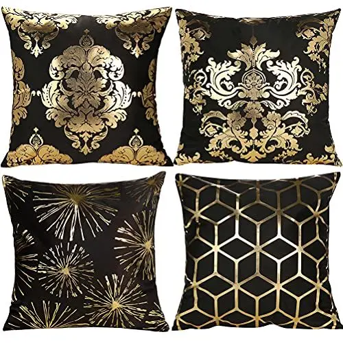 Produktbild: IWILCS Schwarz Gold Kissenbezug, Dekorativer Kissenbezug, Dekokissen Kissenhülle für Bett Sofa Wohnzimmer Schlafzimmer 45 * 45 cm