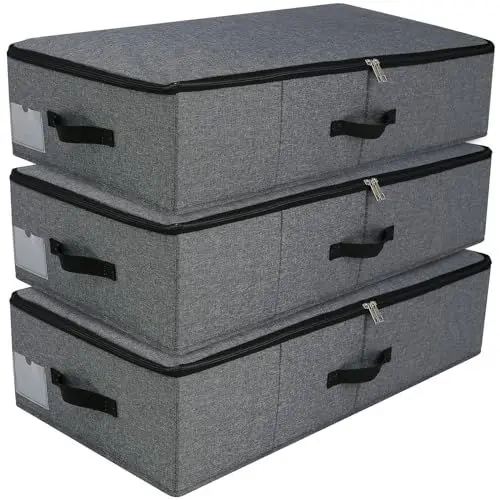 Produktbild: iwill CREATE PRO 3 Stück Unterbettkommode, Unterbett Aufbewahrungsbox mit deckel mit strapazierfähigem Stoff für Kleidung, Schuhe, Spielzeug, Decke, Tröster-Organizer-Behälter, Schwarz Grau