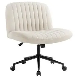 Produktbild: IWMH Bürostuhl ohne Armlehnen,Höhenverstellbar Drehstuhl mit Rollen,Schreibtischstuhl mit Stoffpolsterung,Lesesessel mit breiterem Kissen zum Sitzen im Schneidersitz (Beige mit Rollen)