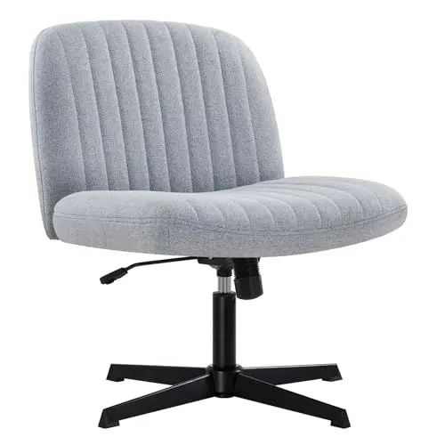 Produktbild: IWMH Bürostuhl ohne Armlehnen, Breiter und Dicker Drehstuhl mit Rollen,Höhenverstellbar Schreibtischstuhl mit Kordsamt, Ergonomischer Stuhl, Lesesessel zum Sitzen im Schneidersitz (Grau)