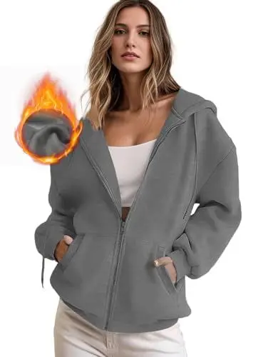 Produktbild: IWOLLENCE Sweatjacke Damen Zipper Hoodie Fleecejacke Dunkelgrau XL