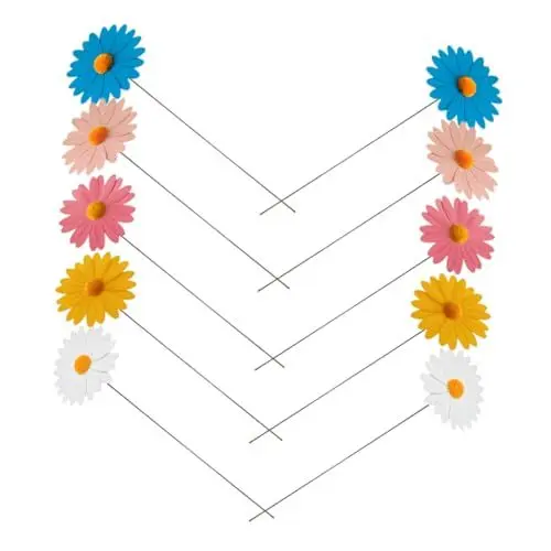 Produktbild: IWOWHERO 10 Stück Bunte Gänseblümchen Gartenpfähle Dekorative Gartenstecker Für Rasen Und Beet Perfekte Gartendekoration Für Drinnen Und Draußen Farbige Ornamente Für Kreative