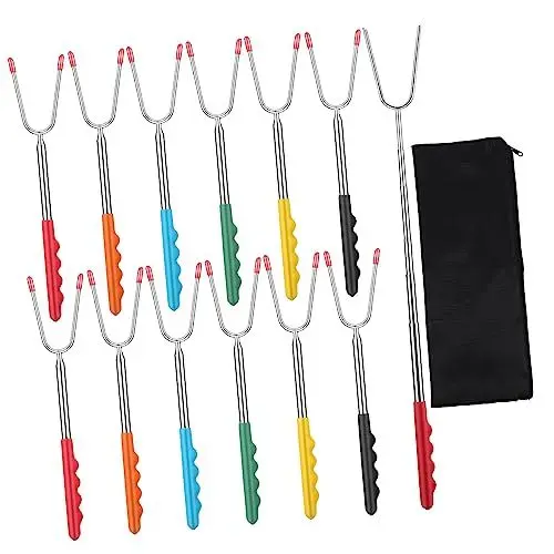 Produktbild: IWOWHERO 12 Stück Teleskop Grillgabeln Aus Edelstahl Ausziehbare BBQ Gabeln Perfekt Für Lagerfeuer Und Grill Marshmallow Und Hot Dog Gabeln Camping Zubehör