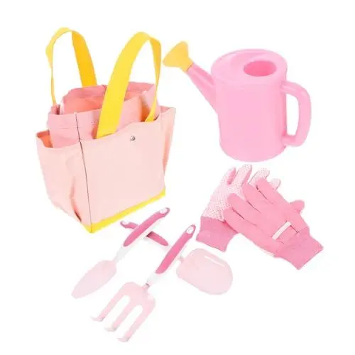 Produktbild: IWOWHERO 1 Satz Gartenwerkzeug-Set Spielzeug Kleiner Rechen Kinder Pflanzwerkzeuge Outdoor-gartenwerkzeug Kleine Sandschaufel Kindergartengeräte Kinder Schaufel Trinkflasche Rosa Eisen