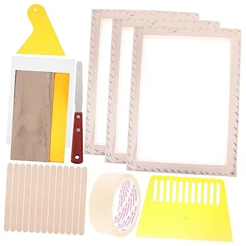 Produktbild: IWOWHERO 1 Satz Siebdruck-kit Rahmen Siebdruck Siebdruck-anfänger- Und Kinder-kit Siebdruckfarbe DIY Liefert Druckrahmen Mit Mesh Zubehör Für Den Siebdruck Bildschirm Rostfreier Stahl
