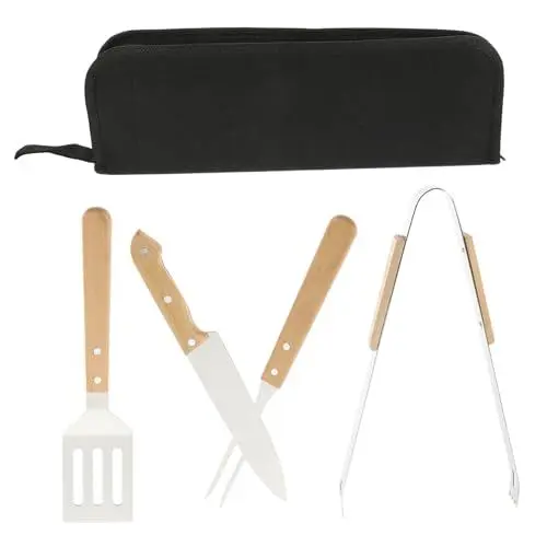 Produktbild: IWOWHERO Tragbares Grillwerkzeug-Set Aus Edelstahl Mit Aufbewahrungstasche 4-teiliges Grillutensilien-Set Für Outdoor Und Camping