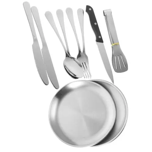 Produktbild: IWOWHERO Multifunktionales Picknick-utensilien-Set 10-teilig Edelstahl Camping-Set Grillgeschirr Aufbewahrungstasche