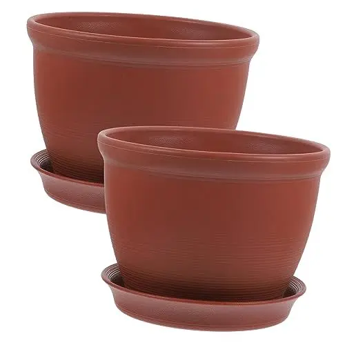 Produktbild: IWOWHERO Blumentöpfe Aus Kunststoff 2er-Set Blumentopf Für Den Innenbereich Mit Untertasse