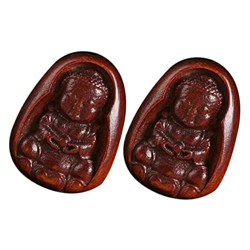 Produktbild: IWOWHERO 2stücke Holzanhänger Buddha Form Schlüsselanhänger Diy Anhänger Desktop Holz Buddha Handwerk Retro Dekoration