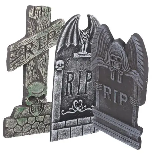 Produktbild: IWOWHERO Lebensechte Grabsteindekoration aus Schaumstoff für Halloween 3er-Pack Halloween-Dekorationen Requisiten Grabsteine Requisiten Home-Bar- -