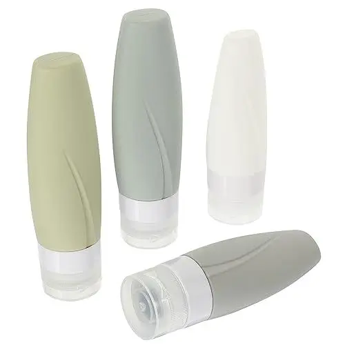 Produktbild: IWOWHERO 4-teiliges auslaufsicheres Reiseflaschen-Set aus Silikon Toilettenartikel-Spender 60 ml 90 ml tragbare Shampoo-Behälter für Toilettenartikel