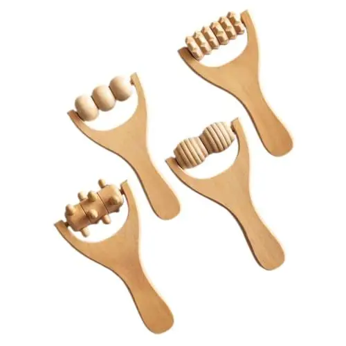 Produktbild: IWOWHERO 4Stücke Teiliges Holztherapie Massagegerät Holzrollen für Rücken Nacken Füße Beine und Arme Manuelle Massageroller für Effektive Muskelentspannung und Schmerzlinderung