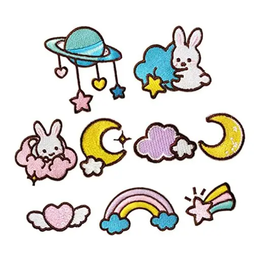 Produktbild: IWOWHERO 9st Cartoon-stoffaufkleber Mondaufkleber Dekorationsmaterialien Für Kleidung Entzückender Fleck Planeten-patch Cartoon-applikation Zarte Fellflecken Mond-stern-patches Polyester