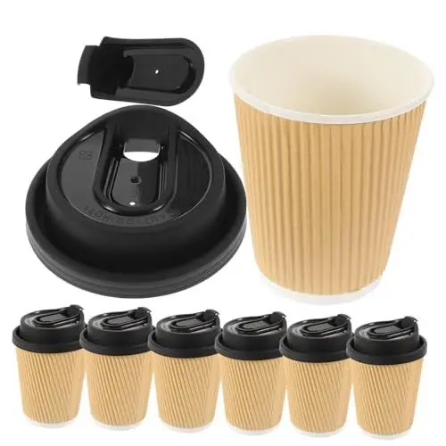 Produktbild: IWOWHERO Einweg Kaffeebecher 1 Satz Kaffeetasse Aus Papier 8 Unzen Heiße Heiße, Kalte Kaffeetassen Mit Heißer Schokolade -kaffeebecher Party-wasserbecher Kalte Trinkbecher Milch Welligkeit