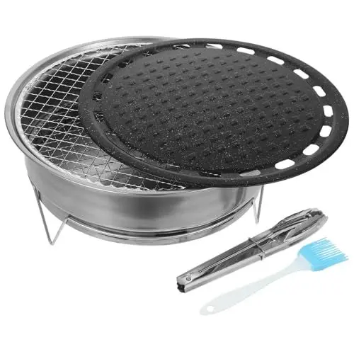 Produktbild: IWOWHERO Bbq Rack Set Tragbarer Campinggrill Mit Antihaft-backblech Mesh Tong Und Bürste