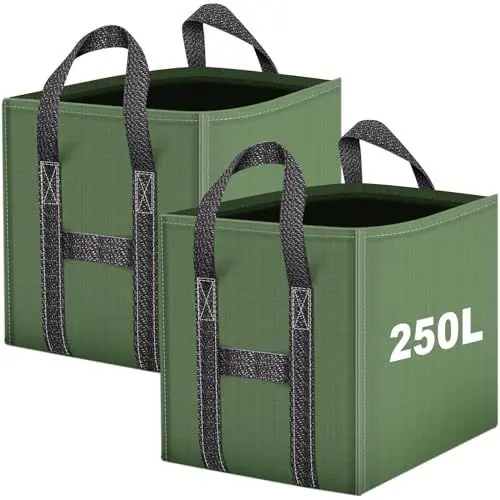 Produktbild: IWTTWY Gartenabfallsack 2x 250L, Stabil Selbststehend Gartensack, robust & wasserdicht Laubsack Garten Sack Stabil Robust & Faltbar, Groß Abfallsack für Gras Laub Hecke Gartenabfall