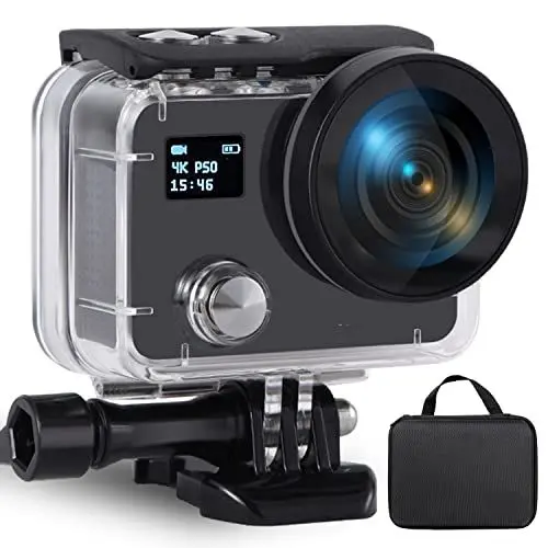 Produktbild: IXROAD Action Cam 4K/50fps WiFi EIS Touchscreen, Unterwasserkamera Helmkamera wasserdichte Kamera 40M mit Fernbedienung, 2 Akkus, Ladegerät und Zubehör
