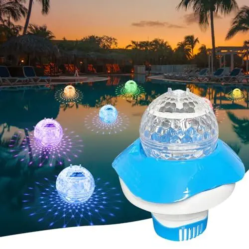 Produktbild: IXYHKB Dosierschwimmer Pool, Chlorspender Automatisch mit Bunten Solar Ball Lichter, LED Farbwechsel Pool Dosierschwimmer, Chlor Spender für Schwimmbäder, Whirlpool, Aqualand, Springbrunnen