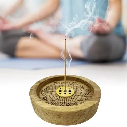 Produktbild: IXYHKB Holzlotus Räucherstäbchenhalter, Weihrauchhalter Brenner, Räucherstäbchen Halterung mit Asche-Auffangschale, 3 Loch Weihrauchbrenner Duft Zubehör für Die Inneneinrichtung, Meditation und Yoga