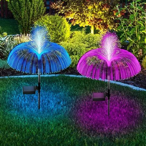 Produktbild: IXYHKB Solarlampen für Außen Garten, 2 Stück Solarleuchten Garten, 7 Farben solar quallen Lichter, Wasserdichte Solar Fiber Lichter, Outdoor Solar Garten Lichter Für Hinterhof Weg Rasen Terrasse